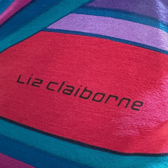 Slim Silk Scarf Fucsia Teal Yellow Violet EUC Jewel Tone Accent Liz Claiborne - Picture 2 of 5